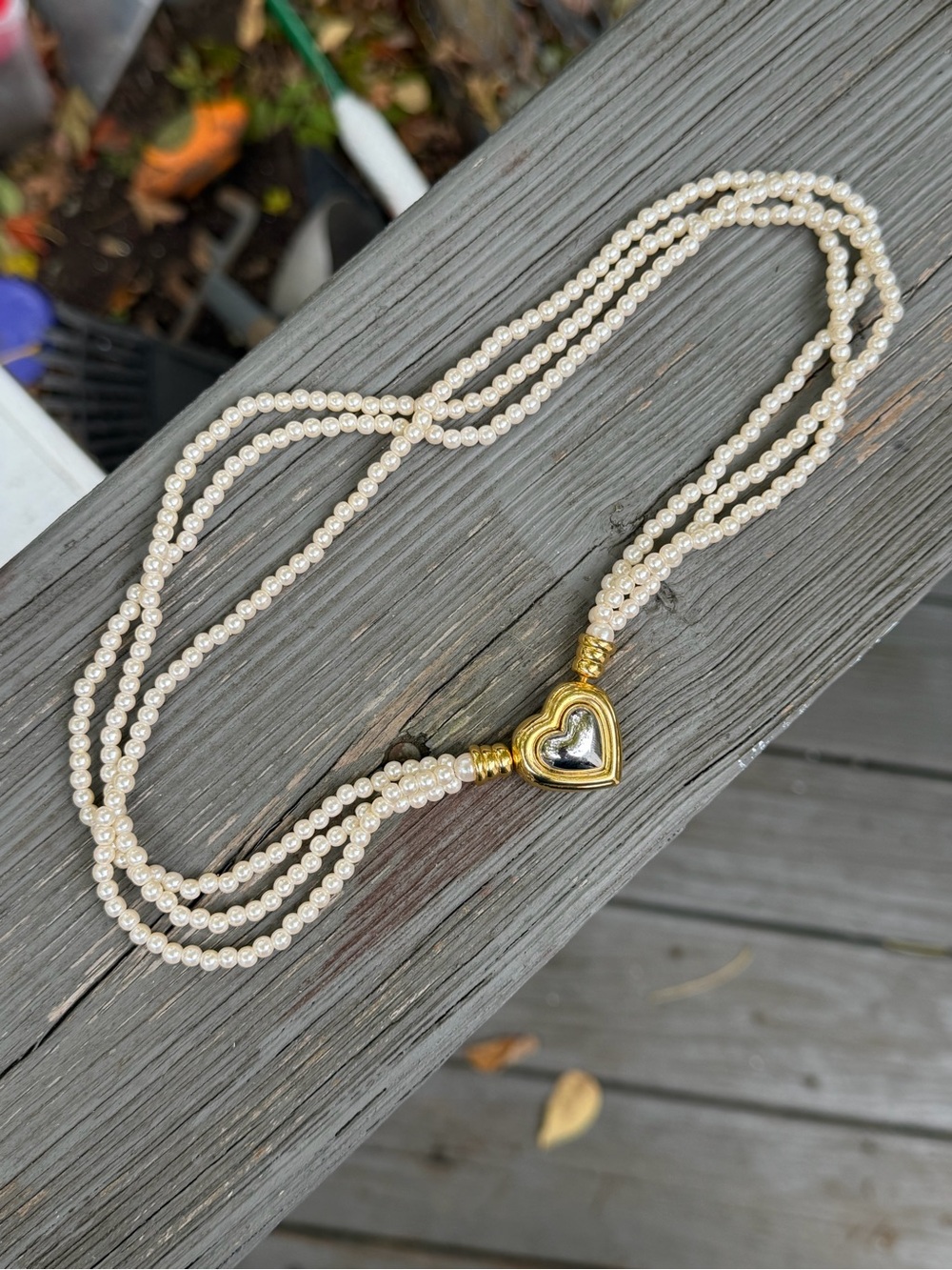 Joan Rivers Cream Pearl Triple-Strand Necklace with Gold Heart Clasp
